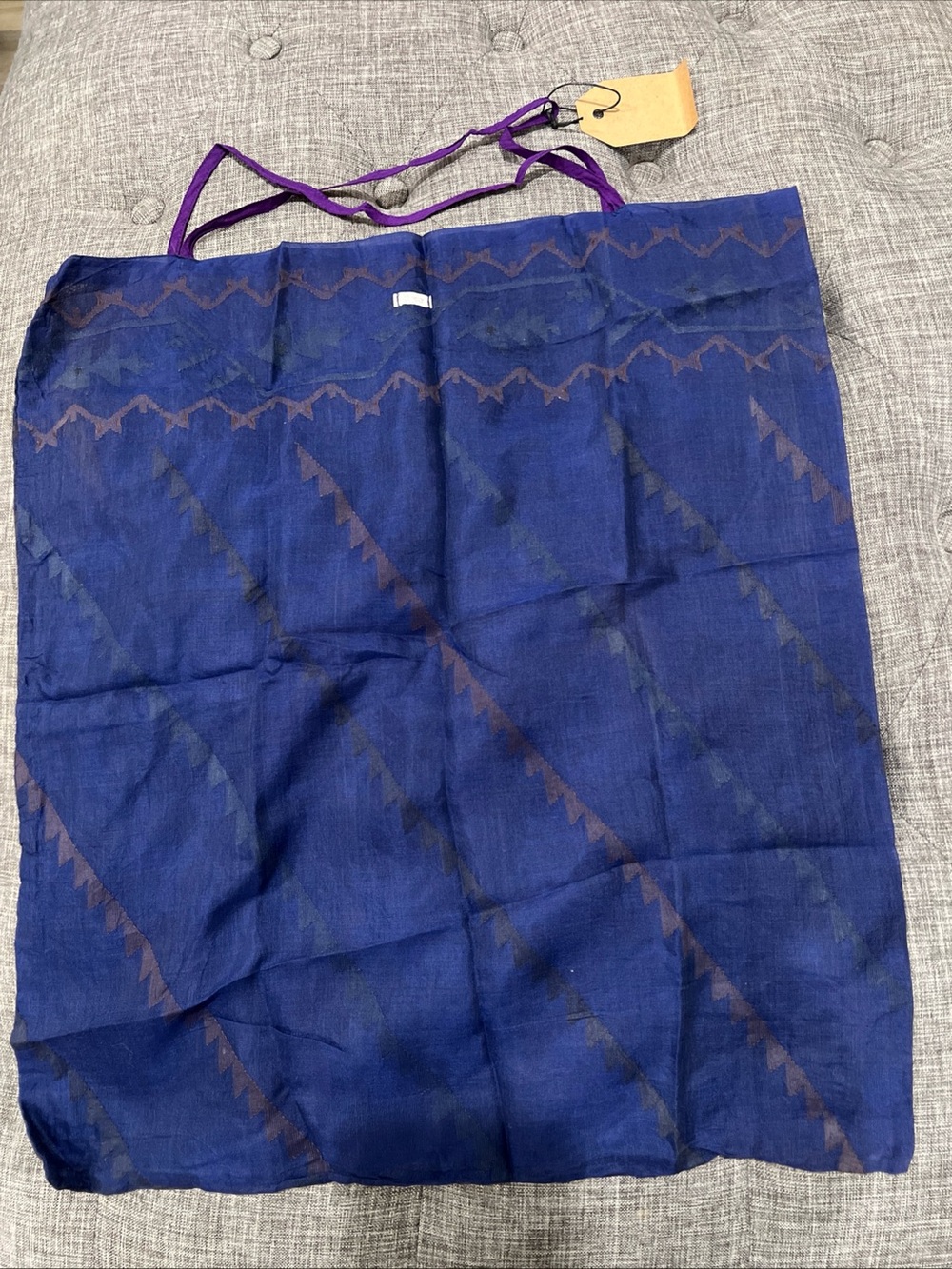 Blue Patterned Tote Bag with Purple Straps
